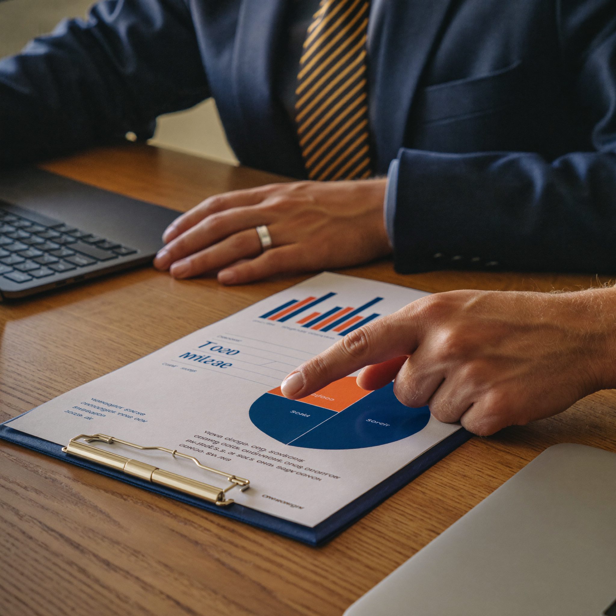 Consultant explaining retirement planning documents to a client
